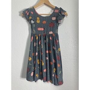 Dot Dot  Girls Pumpkin Patch Ruffle Sleeve Twirl Dress Size 7 Fall Halloween